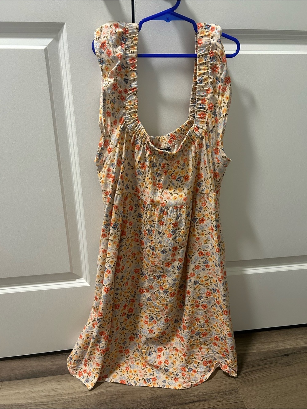 Universal Thread Cream Floral Mini Dress with Orange and Blue Accents